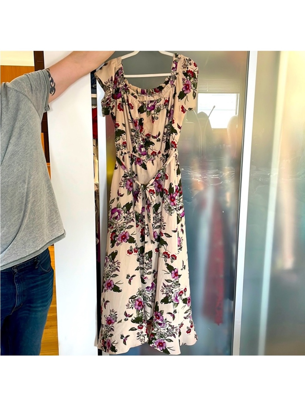 Bundle City Chic Cream Midi Dress with Pink Floral Print